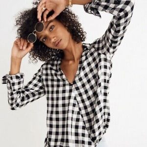 Madewell Checked B&W Wrap Top